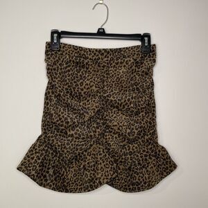 Zara Leopard Print Ruched Front Corduroy Mini Skirt Brown Black Women's Size XS